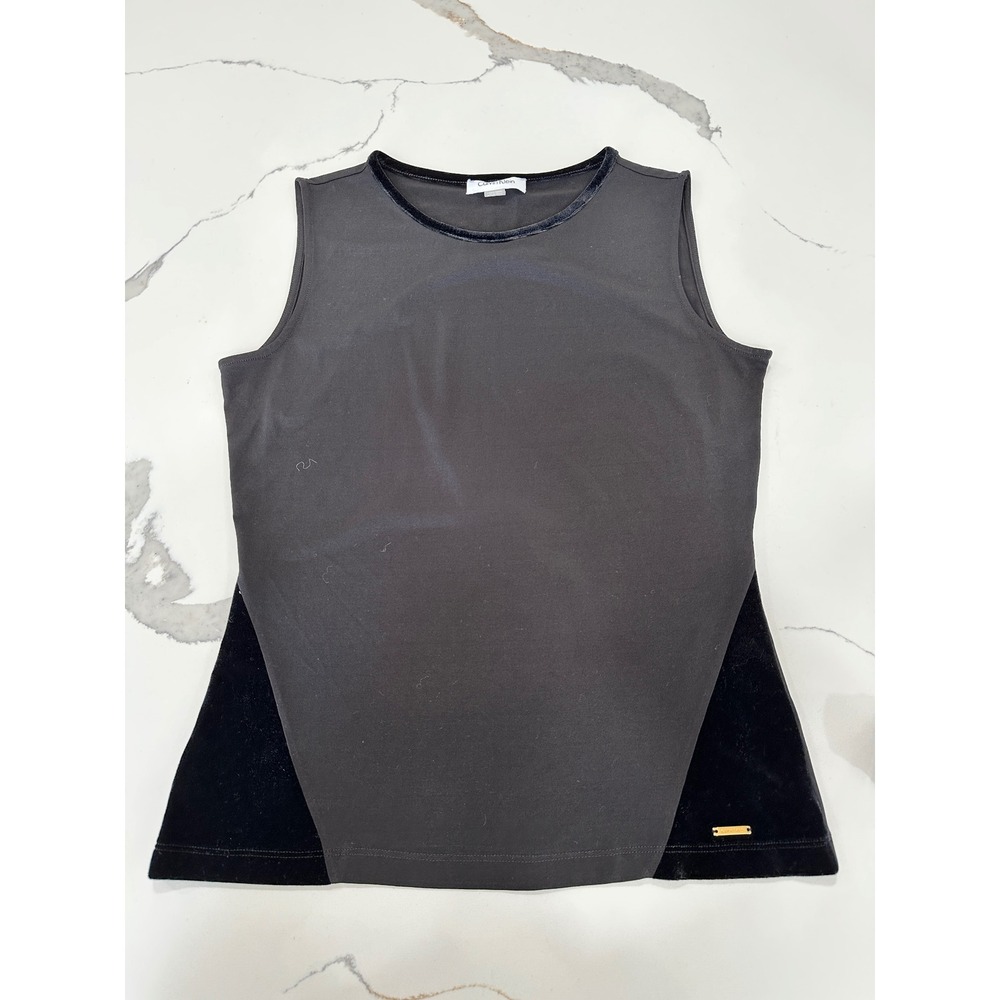 Calvin Klein Black Velvet Trim Sleeveless Tank Top Women's Size S